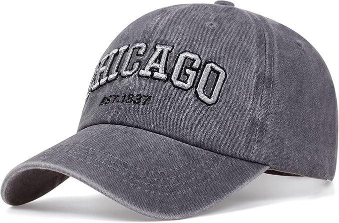 Chicago Hat for Men Women 3D Embroidery Vintage City Dad Hats Baseball Cap