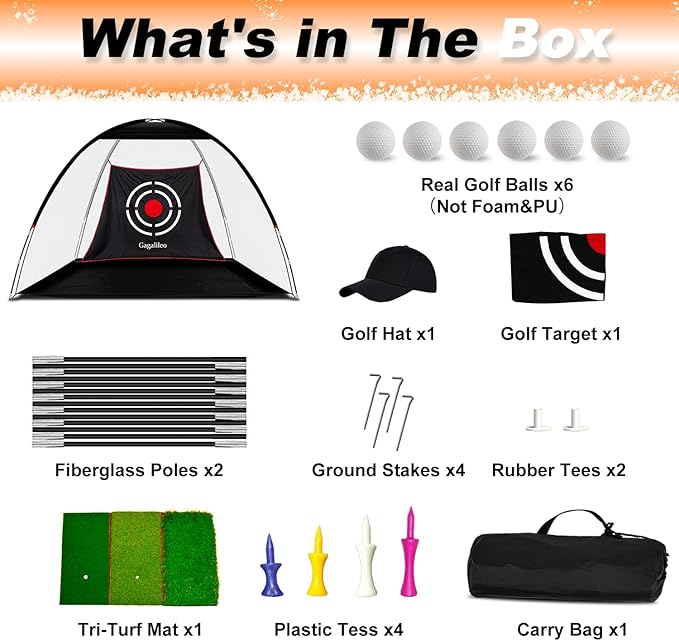 Gagalileo Golf Hitting Net Backyard Driving: 10x7FT Professional Backstop with Silent Velvet Target Portable Practice for Men Dad Complete Sport Set Gift