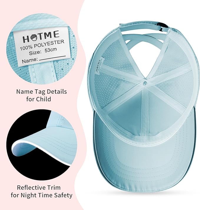 Little Girls Criss Cross Ponytail Hat Toddler Reflective Baseball Cap Kids Quick Dry Summer Sports Hats Age 3-8