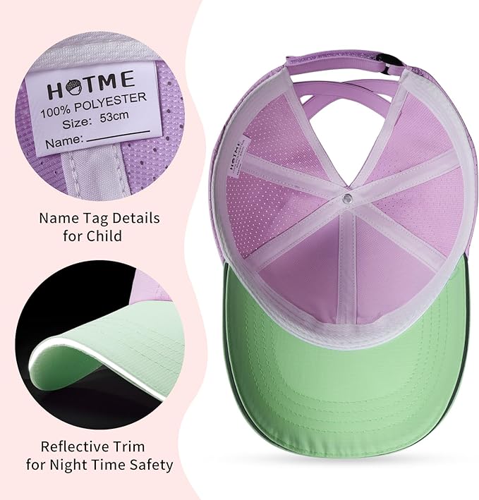 Little Girls Criss Cross Ponytail Hat Toddler Reflective Baseball Cap Kids Quick Dry Summer Sports Hats Age 3-8