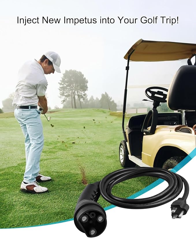 Charging Power Cord Assembly Fits for Evolution EV ICON EV Models Replaces 2.04.0620, 120V Golf Cart Charger Power Cord, Black