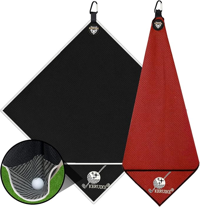 Magnetic Golf Towel 2 Pack 20" x 20" with Clip & Cleaning Pocket - Microfiber Waffle Ultra Absorbent, Golf Club & Ball Cleaner, Magnet for Clubs Essential Golf Accessories Golf Gifts for Men Women