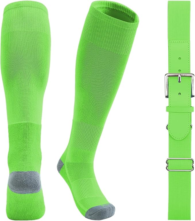 QBK Youth Baseball Socks & Belt Combo Set for Kids 2-16 Years -Softball/Tee Ball Accessories (1 Pair + 1 Belt, Unisex)