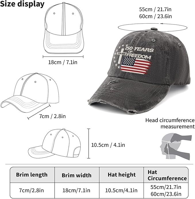 US 250th Anniversary Hat, Patriotic Embroidered Cap, 1776-2026 Freedom Celebration, 250 Years American History Gift Patriots