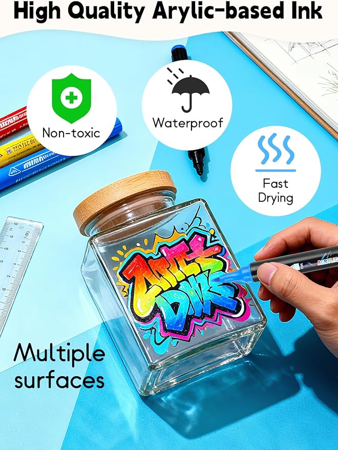 30 Colors Acrylic Paint Pens, Dual Tip Acrylic Paint Markers - Image 3