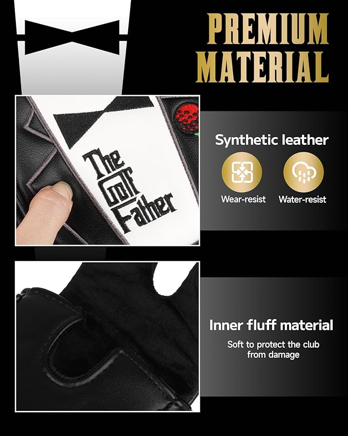 The Golf Father Funny Golf Club Covers, Driver Fairway Wood Hybrid Headcover, Mallet Putter Covers Blade Headcovers Putter Cover Magnetic, Black and White Color Iron Covers for Most Brands