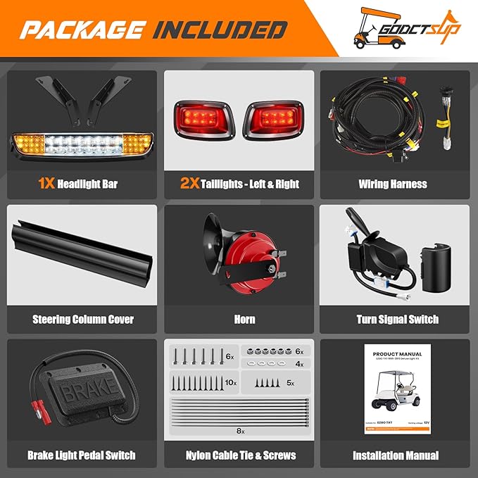 EZGO Deluxe Light Bar Kit, Golf Cart LED Light Kit for EZGO TXT 1996-2013 Gas&Electric Carts, with 12V Street Legal LED Headlight Taillights Turn Signals Hazard Light Switch Horn Brake Pad