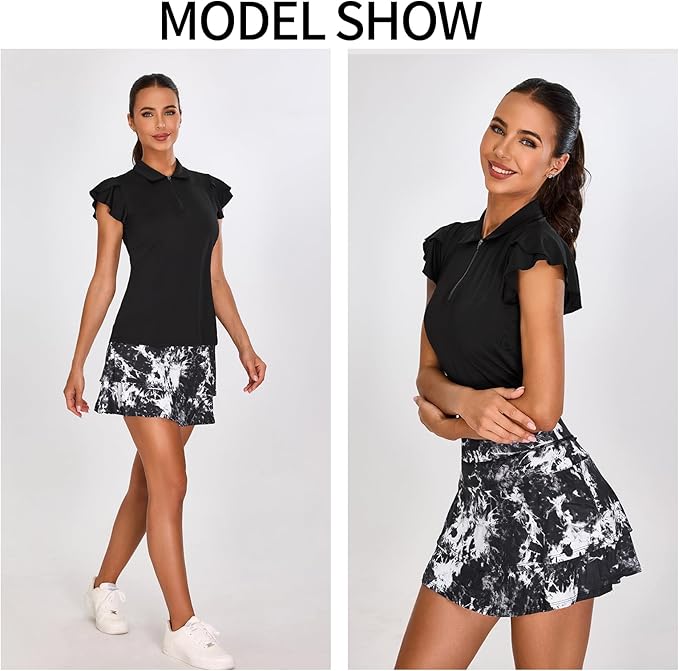 Soneven Womens Petal Sleeve Golf Shirts Moisture Wicking Lady Golf Apparel Print Tennis Sport T Shirt