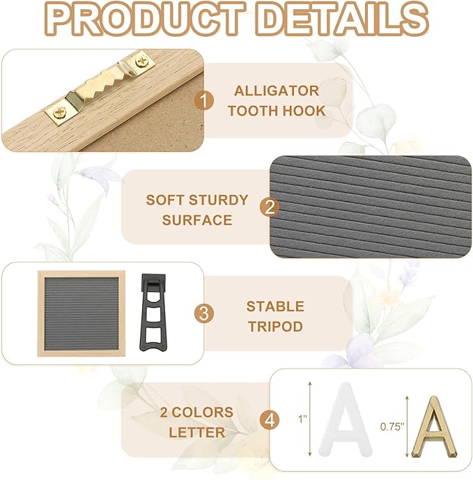 PATIKIL Felt Letter Board, 10x10Inches Gray Wooden Changeable Message Board - Image 3