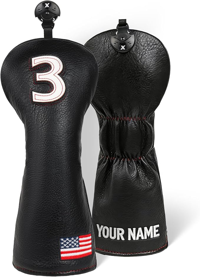 Golf Head Covers, US Flag Patriotism Golf Club Cover for Woods and Driver, Fairway, Hybrid - Premium Leather Golf Club Head Covers with Interchangeable Tags