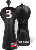 Golf Head Covers, US Flag Patriotism Golf Club Cover for Woods and Driver, Fairway, Hybrid - Premium Leather Golf Club Head Covers with Interchangeable Tags