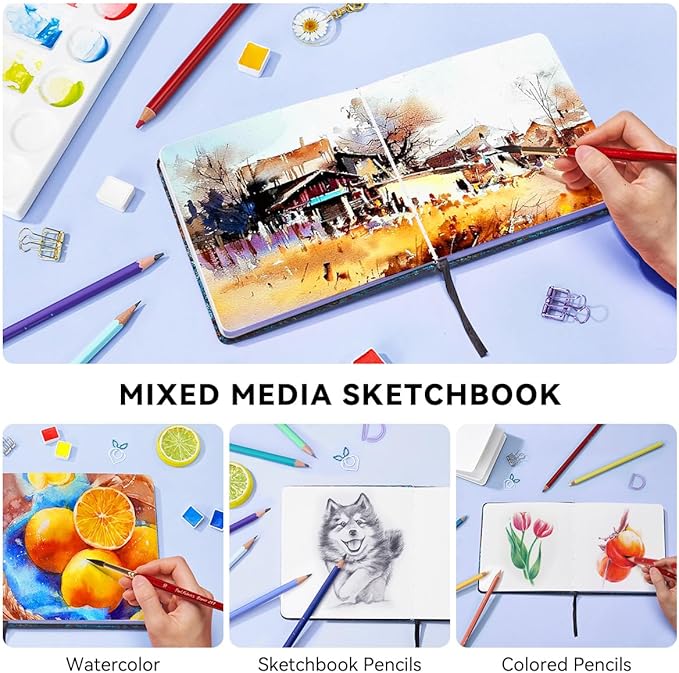 Lightwish Square Watercolor Journal, 100% Cotton, 300gsm/140lb, 24 Sheets Cold - Image 3