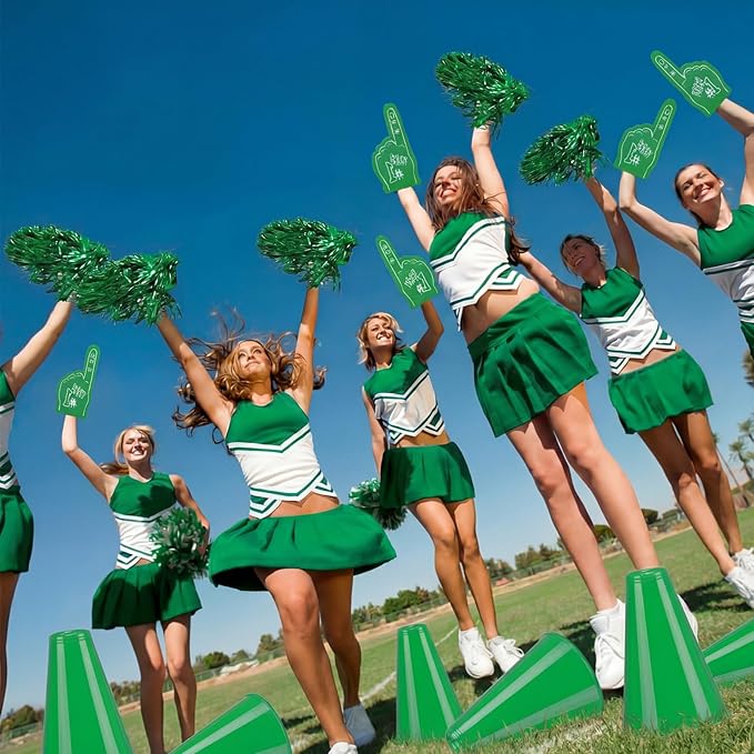 12 Set Team Spirit Accessories for Cheerleading Cheer Megaphone Pom Poms and We're #1 Fan Foam Finger Cheerleader Gifts for Sports Events Football Baseball Cheering Supplies