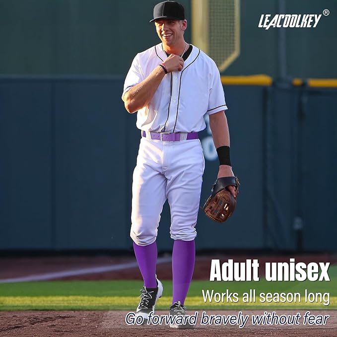 LEACOOLKEY Baseball Belt and Socks Combo Set Adjustable Softball Socks and Elastic Belt for Youth and Adult