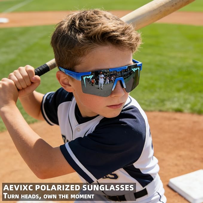 2-Sizes Kids Youth Baseball Sunglasses Men Women Vipers Sunglasses Softball Boys Girl True Polarization &UV Protection