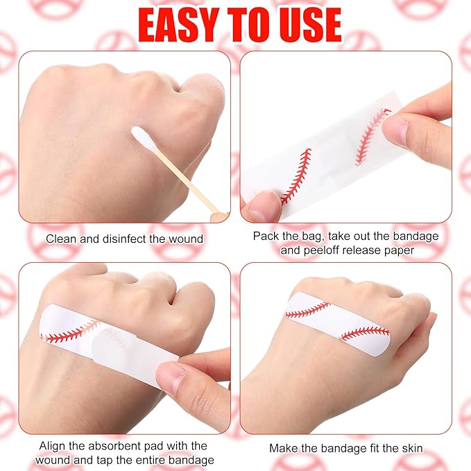 Geiserailie 120 Pieces Baseball Bandages Fabric Adhesive Finger Bandages Waterproof Flexible Travel First Aid Supplies for Baseball Team Boys Girls Fans Party Supplies
