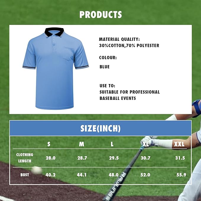 redgino 5Pcs Men’s Baseball/Softball Umpire Gear Shirt Ball Bags Clicker Hat Brush Referee Accessories Sets Jersey Kit