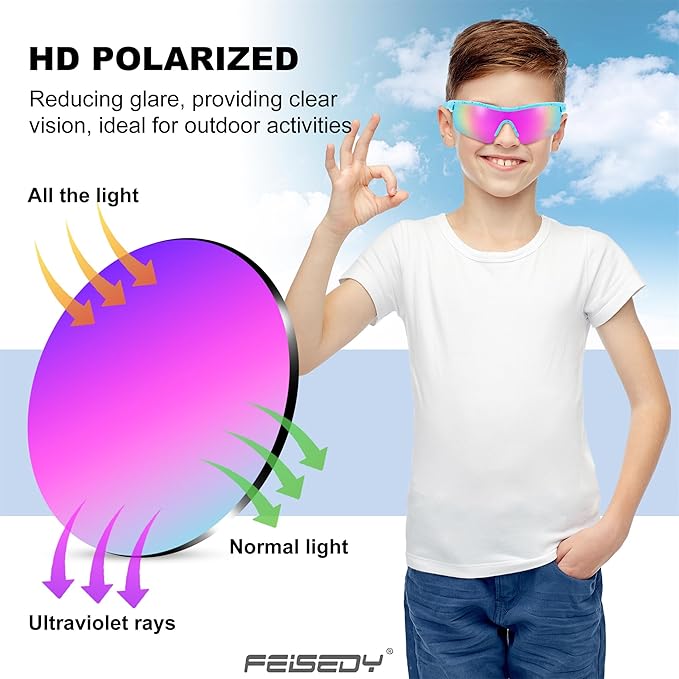 FEISEDY Kids Teens Baseball Polarized Sunglasses Sports TR90 Frame Boys Girls Cycling B2454