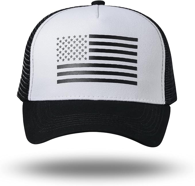 American Flag Trucker Hat - Snapback Hat, Baseball Cap for Men Women - Breathable Mesh Side, Adjustable Fit - for Casual Wear