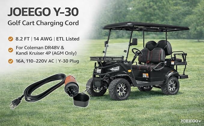 JOEEGO Y-30 Charging Power Cord Assembly Compatible with Coleman DR48V & Kandi Kruiser 4P AGM Battery Golf Carts, ETL Listed (8.2ft)