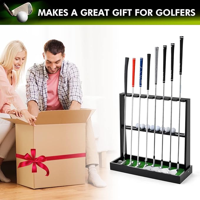 XCSOURCE Wooden Golf Putter Stand, Golf Club Holder Stand Floor Display Rack, Golf Club Rack for 8 Clubs and 12 Balls Storage, Golf Club Organizer for Indoor Home Office Club Simulator