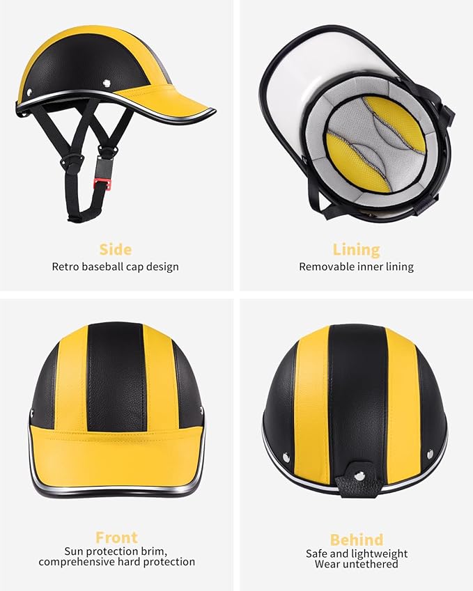 Adult Baseball Cap Helmet - Urban Style for Golf, Low Profile Urban Commute PU Retro Leather Hat for Men & Women