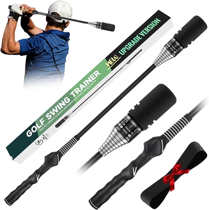 MIKOSI New Upgrade Golf Swing Trainer, Golf Grip Trainer for Warm Up, Adjustable Speed Controller Training Aid for Right Handed Golfers, Golf Swing Aid with Ergonomic Grip, Indoor & Outdoor Use