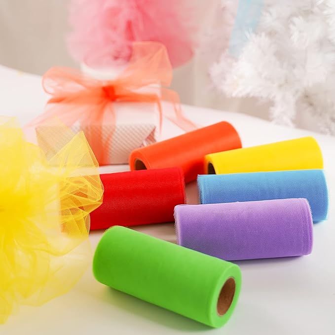 MEEDEE Rainbow Tulle Ribbon 6 Colors Roll Tulle Fabric Rainbow Spool Ribbon - Image 4