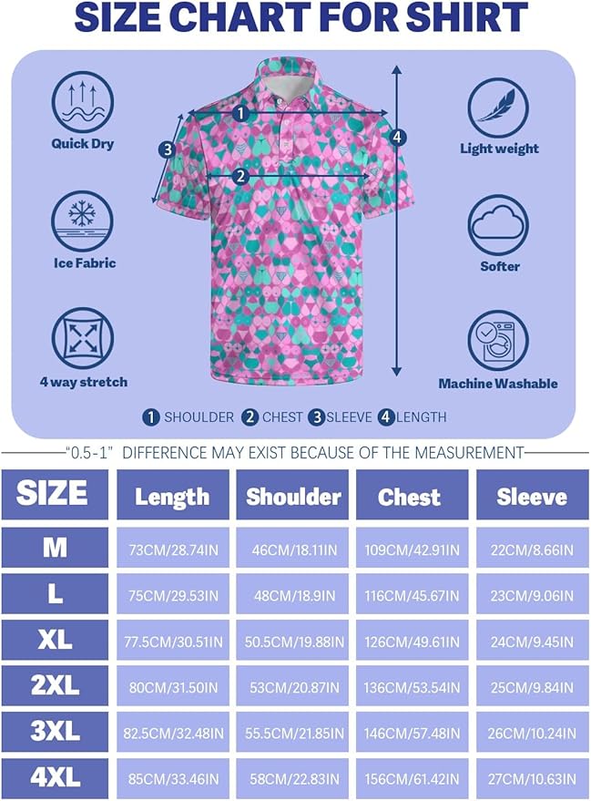 HUURAY Funny Golf Polos for Men Funny Print Short Sleeve Shirts Quick Dry Polo Shirts Hawaiian Shirt Performance Golf Outfits