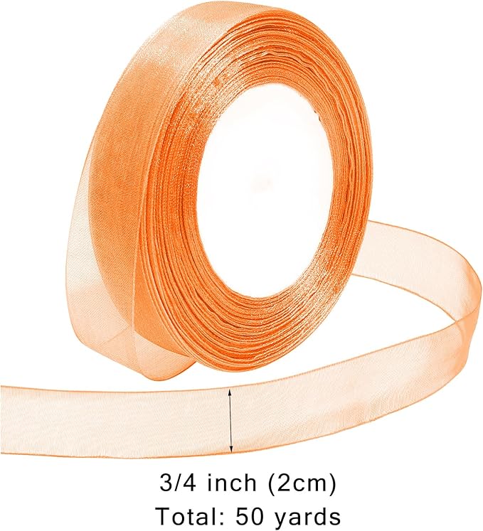 Ribbon for Gift Wrapping 3/4 inch Orange Sheer Organza Ribbon for Flower - Image 2