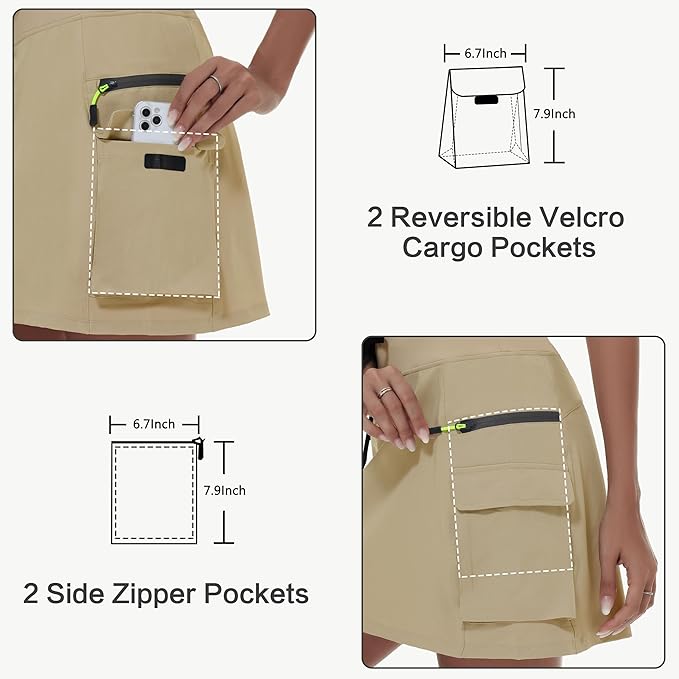 MIVEI Skorts for Woman - Hiking Cargo Skorts with Zipper Pockets, High Waisted Quick Dry Golf Workout, Dressy Casual