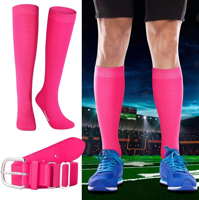 Haysandy Baseball or Softball Sock and Belt Combo Set 3 Football Baseball Socks with Softball Belt for Youth Boys Kids