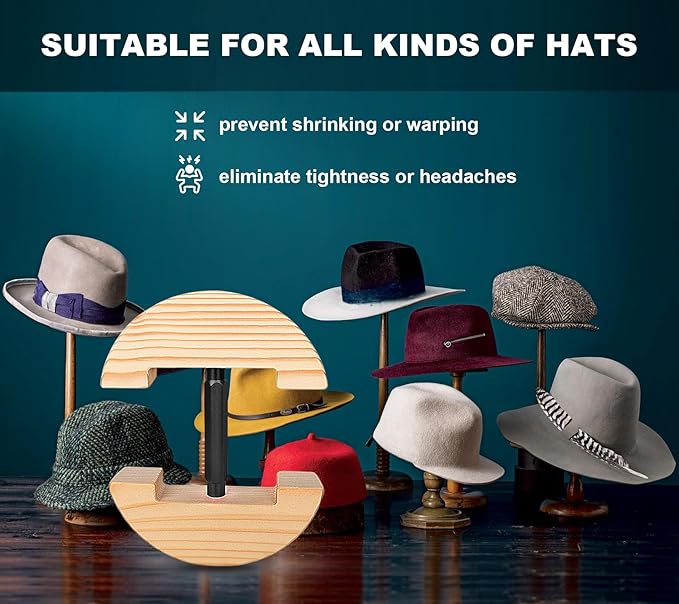 Hat Stretcher for Fitted Hats, Cowboy Hat Stretcher Fitted Hat 7 to 8 1/2, Adjustable Wooden Hat Jack Stretcher Fits All Caps