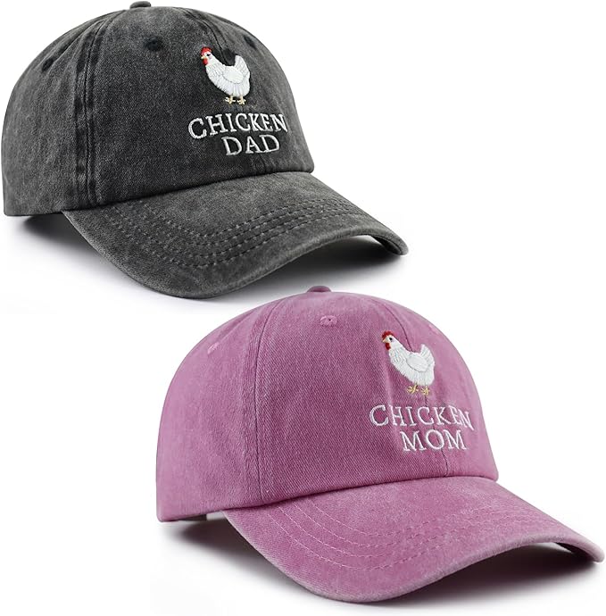 Chicken Mom and Chicken Dad Hat for Women Men, Funny Adjustable Cotton Embroidered Farm Hen Lovers Baseball Cap