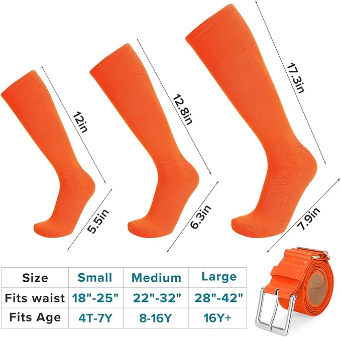 Baseball Socks and Belt Combo for Youth Adult - Softball Sock and Belt for Boys and Girls (2 Pairs of Socks & 1 Belt)