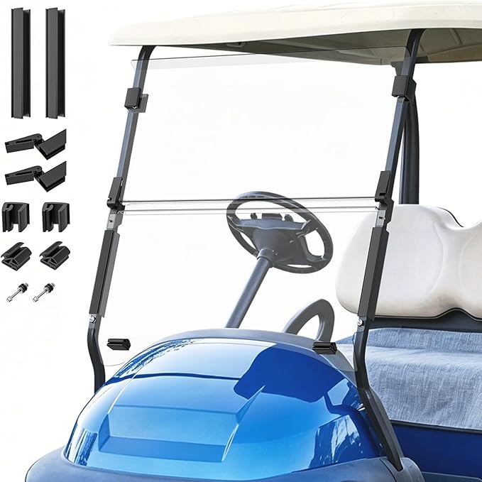 Panglong Precedent Golf Cart Windshield, Club Car Windshield with all Windshield Clips, Fold Down Windshield Anti-UV Impact Resistant Fit 2004-Up Club Car Precedent, Tempo, Onward, 37.59"W X 33.97"H