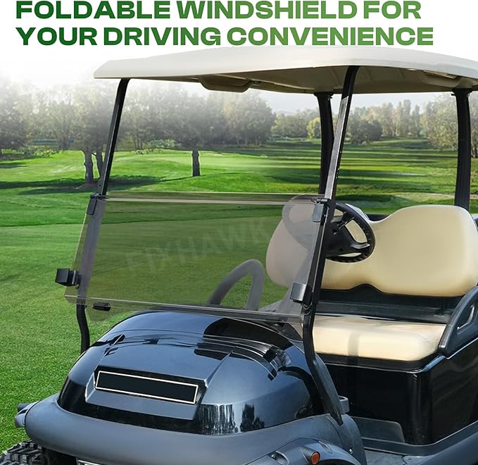 Golf Cart Windshield for Club Car Precedent,Tempo,Onward 2004-up Gas/Electric Golf Carts, Foldable PC UV Resistant Club Car Windshield（Tinted/Clear） (37.59" W x 33.96" H)