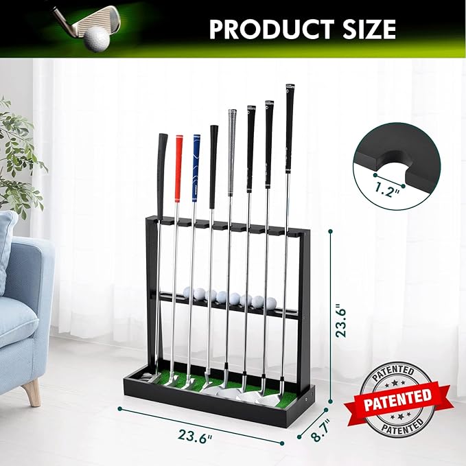 XCSOURCE Wooden Golf Putter Stand, Golf Club Holder Stand Floor Display Rack, Golf Club Rack for 8 Clubs and 12 Balls Storage, Golf Club Organizer for Indoor Home Office Club Simulator