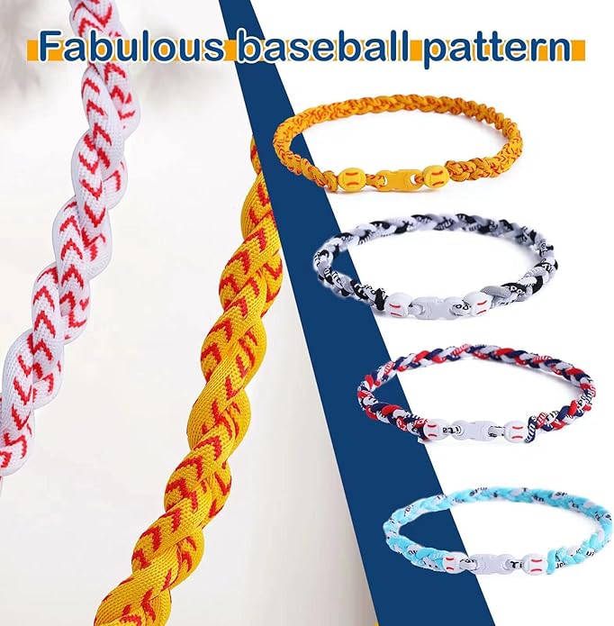 4 Pieces Baseball Necklaces for Boys,Three Braided Rope Tornado Sports Titanium Necklaces,Christmas Gifts Baseball Accessories Drip