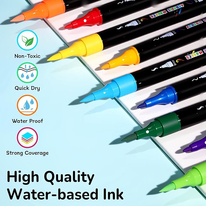 Acrylic Markers, 60 Dual-Tip Paint Pens - Image 2