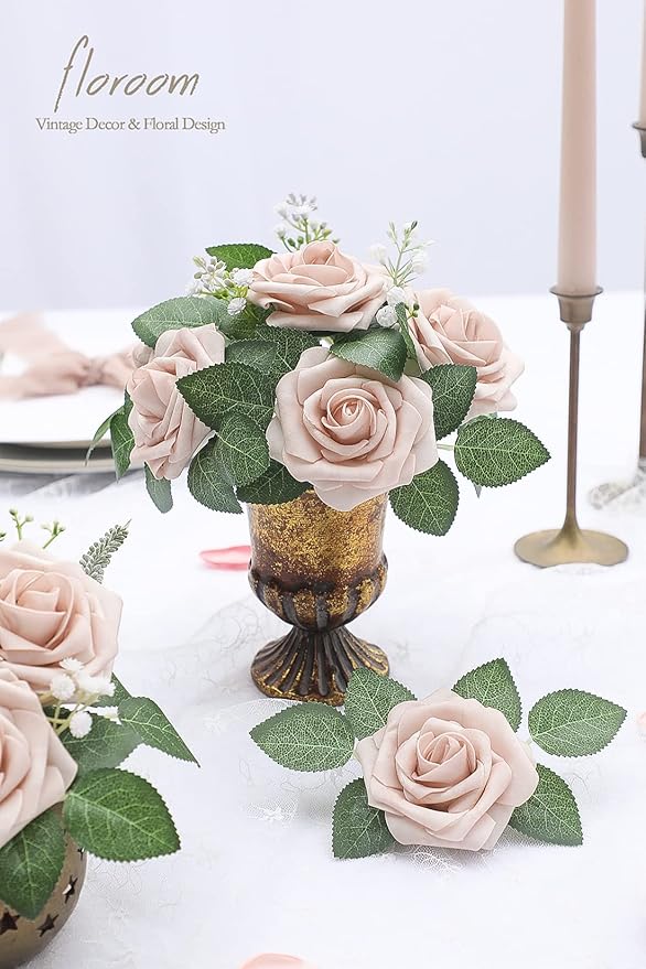 Floroom Artificial Flowers 25pcs Real Looking Nude Foam Fake Roses - Image 2