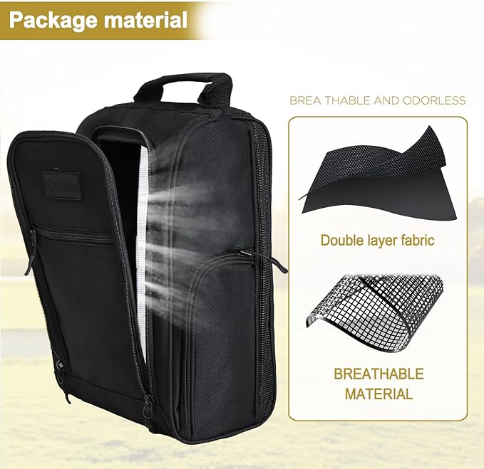 Goloni Golf Shoe Bag for Men Women, Ventilated Golf Shoe Bag with Side Pockets, Lightweight Portable Golf Shoe Carrier for Golf Shoes, Tees, Balls & Accessories,Black