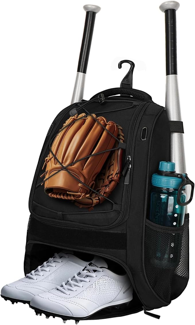 LARIPOP Youth Baseball Bag, Bat Backpack with Fence Hook & Separate Shoe Compartment, Waterproof Equipment Bag for Baseball, T-Ball & Softball