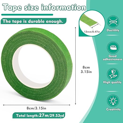 Flower Tape, Floral Tape for Bouquets, 1/2inch Green Flower Tape for Bouquet - Image 2