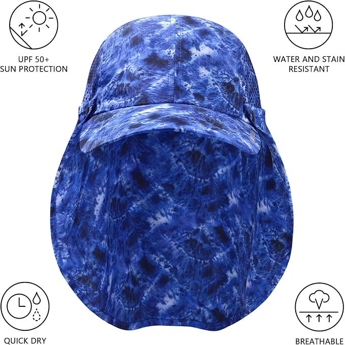 BASSDASH UPF 50+ Foldable Fishing Hat Baseball Cap with Removable Neck Flap Portable for Men Women Golf Hiking