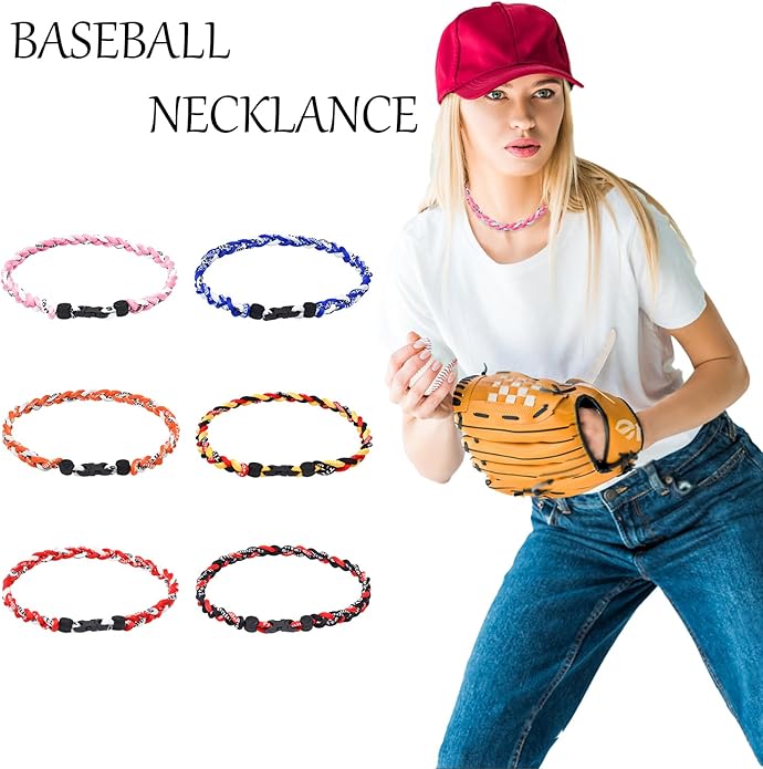 18inch Baseball Necklace,Fashion Tri-Braided Rope Tornado Necklace for Sports Fan