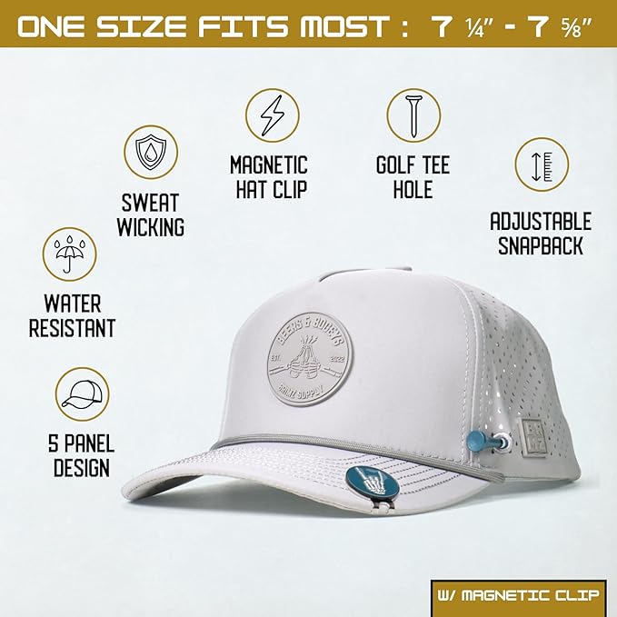 BRIMZ Golf Performance Hat - Tee Holder & Magnetic Ball Marker - Breathable, Sweat & Water Resistant Golfing Snapback Hat