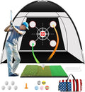 Golf Net Practice 10x7ft with Tri-Turf Mat & Real Balls Set Indoor Outdoor Golf Training Equipment for Backyard Driving Practice Enthusiast Gifts