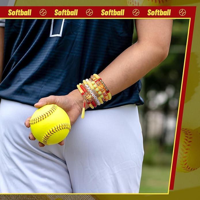Huquary 8 Pack Sports Bracelets for Women Mom Soccer Baseball Football Volleyball Basketball Stackable Heishi Clay Beaded Bracelet Accessories Fan Outfits Jewelry Gifts for Sports Party Favor