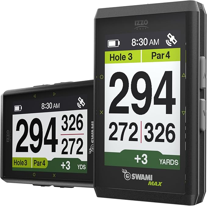 Izzo Golf Swami Max Handheld GPS Unit - Rangefinder Golf GPS with Oversized Large Color Screen for Measuring Golf Distances, Black